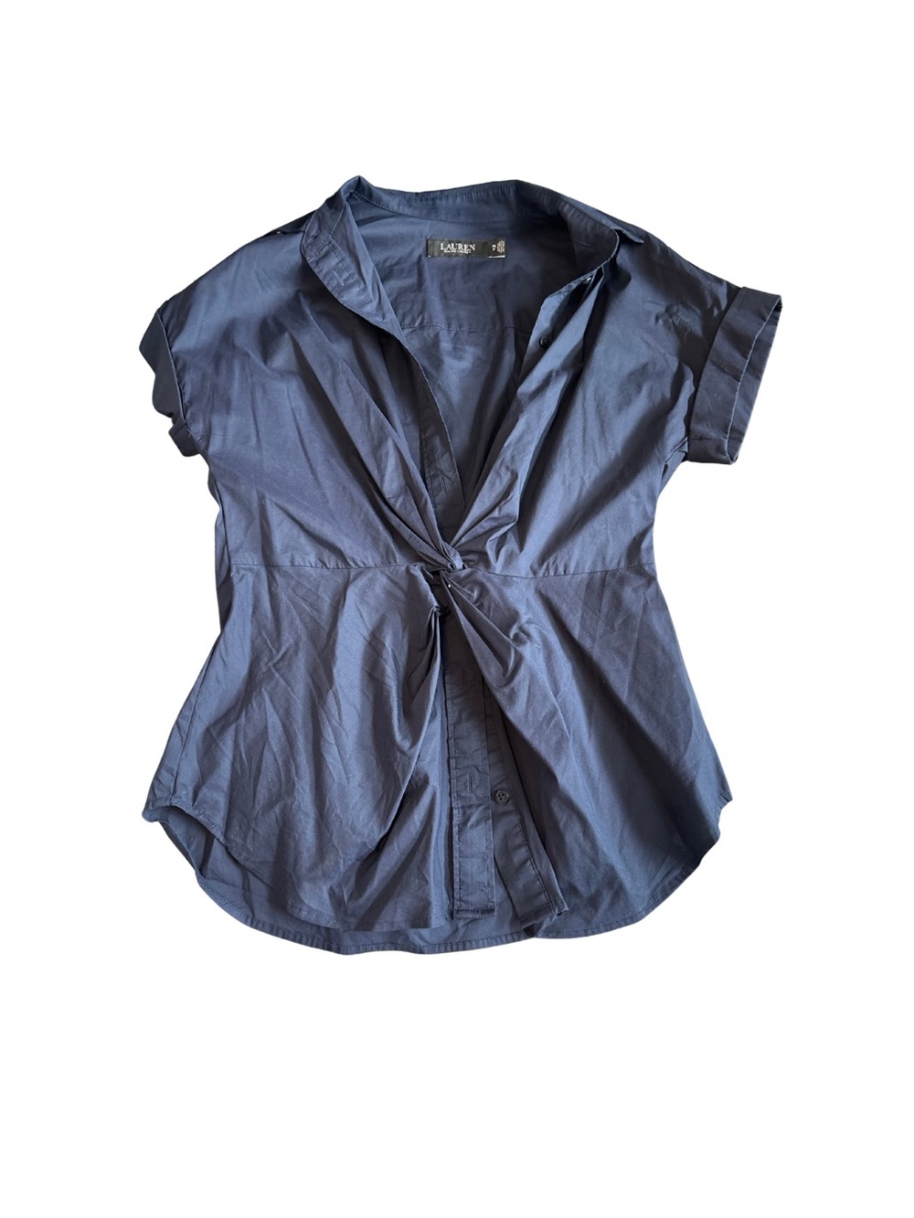 Lauren Ralph Lauren Navy Twist-Front Short Sleeve Blouse